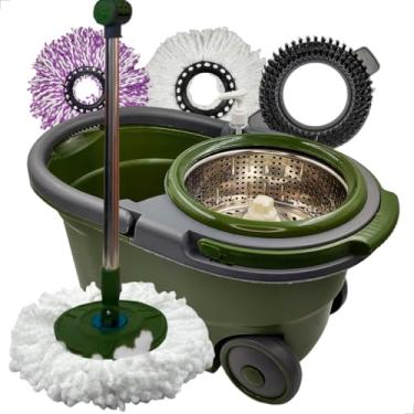 Imagem de INMA, Mop Turbo, Mop Giratório, Mop Esfregão, Mop Inox, Mop 360°, Mop 16l Capacidade 14l, Mop Com Rodas, 3 Refil, Limpeza Chão, Limpeza Para Qualquer Piso (Verde)