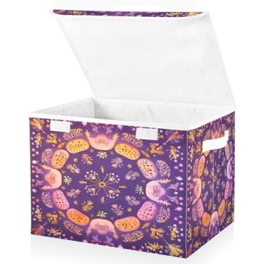 Imagem de Blueangle Cestos de armazenamento de mandala gradiente amarelo com tampas, 42 x 32 x 30 cm, grande cesta organizadora dobrável para decoração de casa e escritório (389)