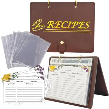 Imagem de Fichário de receitas com mangas de plástico, fichário de receitas em pé para cartões de receitas, 10 x 15 cm, kit organizador de receitas, livro de culinária em branco para cartões de receitas DIY e