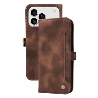 Imagem de Capa de couro para iPhone 17/17 Air/17 Pro/17 Pro Max, capa de proteção contra choques de borda suave resistente a quedas, capa de negócios com carteira fosca tipo folha com tampa (Brown, 17)