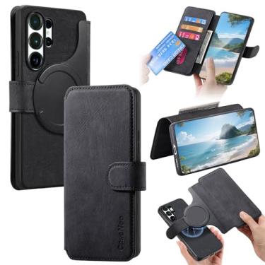 Imagem de Ephoou Capa carteira destacável para Samsung Galaxy S26 Ultra com 4 compartimentos para cartão, compatível com Magsafe 2 em 1 magnético retrô PU couro flip folio capa à prova de choque para Galaxy S26