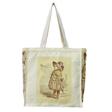 Imagem de Sacola de lona estética vintage, sacola com zíper com bolso interno, bolsas de ombro para mulheres, viagens, compras e presente, Pure Girl