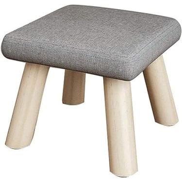 Imagem de Banqueta redonda de madeira maciça - apoio para os pés de tecido criativo para sofá, quarto, penteadeira, banco de sapatos, armazenamento de assento de 26 × 19 cm, decoração de casa elegante