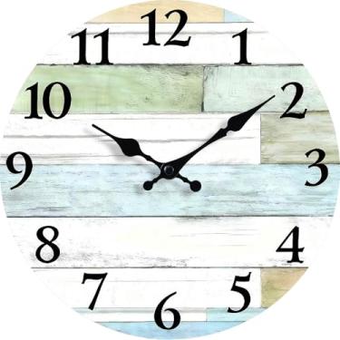 Imagem de EZXZZ Relógio de parede retrô rústico e estilo praia pequeno de 20 cm - Relógio decorativo silencioso sem tique-taque operado por bateria para cozinha, casa, quarto e escritório