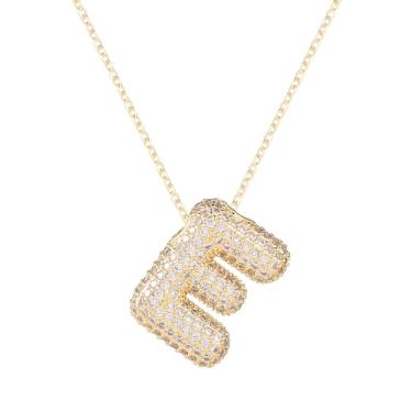 Imagem de Colar feminino, colar com alfabeto dourado, cristal, personalizado, com letras de diamante, pingente de bolha inicial, joia de zircão, presente para mulheres (E)