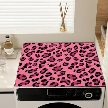 Imagem de Capas de lavadora e secadora para o topo, capa antiderrapante de leopardo rosa para máquina de lavar, almofada protetora à prova de poeira para lavanderia e cozinha, 59,9 cm x 50 cm