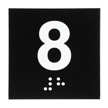 Imagem de PATIKIL Placa número de sala de exames, placa número 8 de 20 cm x 20 cm com identificação autoadesiva em braille e tátil para assistência de escritório no centro de teste, branco sobre preto