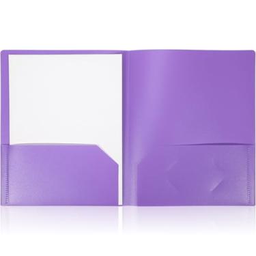 Imagem de wlilupah 1 pasta de plástico resistente, 2 pastas de arquivo de bolso, tamanho carta para casa, escritório, escola, comunicação, apresentação, relatório, protetor de folha (roxo)