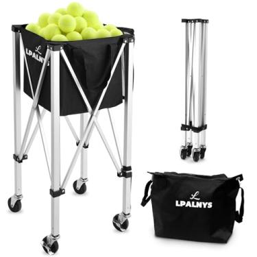 Imagem de LPALNTYS Funil de bola de tênis, comporta 200 bolas, cesta de bola de tênis dobrável com rodas e bolsa removível, carrinho leve de pickleball para beisebol/softbol, para treinamento/ensino