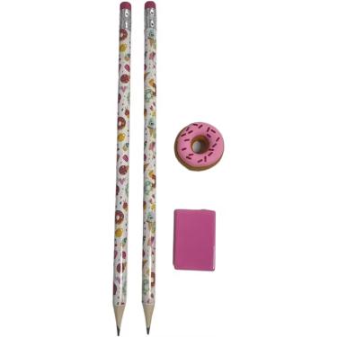 Imagem de Kit Lápis Escolar Estampado Donuts 2 Lápis Borracha Apontador School Basics Borracha Acoplada