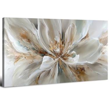 Imagem de Arte de parede de flores vintage em tela floral branca imagens abstratas de flores desabrochando pintura grande abstrata flor botânica decoração de parede arte elegante para quarto sala de estar