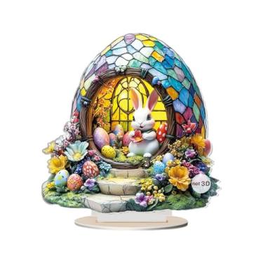 Imagem de Bothyi Decoração de Páscoa em Acrílico com Suporte, Lembrancinha Criativa e Colecionável, Centro de Mesa, Placa Plana 2D, Ornamento para Escritório.