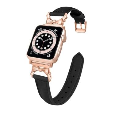 Imagem de Pulseira de couro feminina compatível com Apple Watch séries Ultra 3/2/1 SE 3/2/1 11 10 9 8 7 6 5 4 3 2 1 (preto/ouro rosa, 38/40/41/42 mm (Série 11 - 10))