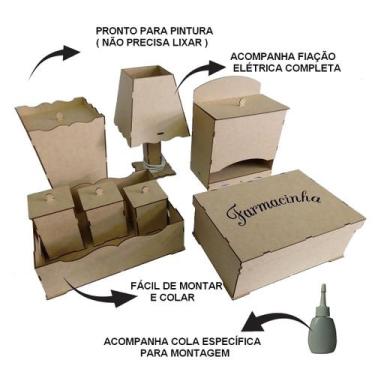 Imagem de Kit Higiene Bebe Decoração Enfeites 8 Peças Liso Desmontado - Mdf Stor