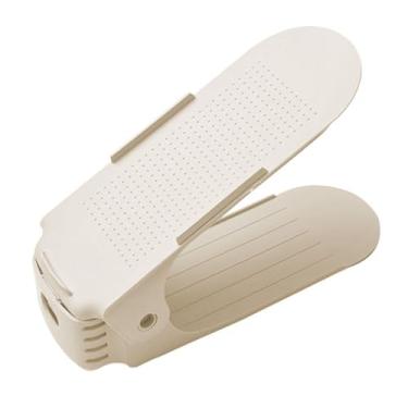 Imagem de Rack de sapato ajustável, camada dupla, organizador de porta-sapatos com economia de espaço e design de alça para dormitório doméstico, banheiro, sala de estar, plástico de (Amarela)