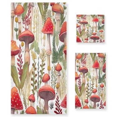 Imagem de xigua Conjunto de toalhas de banheiro de cogumelos em aquarela absorvente macio 3 peças toalha de banho toalha de mão toalhas decorativas para banheiro, academia, hotel, praia, piscina