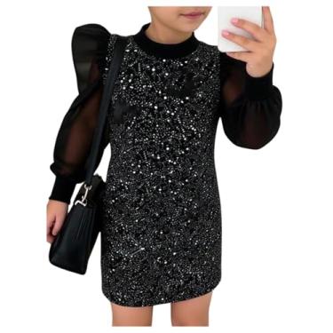 Imagem de WDIRARA Toddler Girl's Leopard Mesh Long Puff Sleeve Dress Mock Neck Pencil Short Dresses Black 5Y