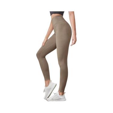 Imagem de Calças De Yoga Femininas De Cintura Alta, Leggings De Cor Sólida Com A