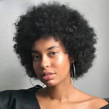 Imagem de Peruca De Cabelo Humano Remy Cacheado Afro Curto De 8 Polegadas Para M