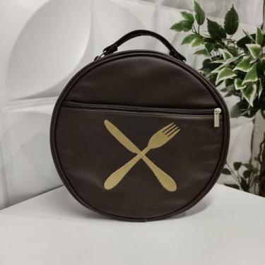 Imagem de Bolsa Porta Pratos Marrom Couro Legítimo - Coutre Bolsas