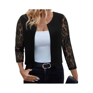 Imagem de Jaqueta Feminina De Renda Com Manga Longa Y2K, Casual Com Zíper Para P