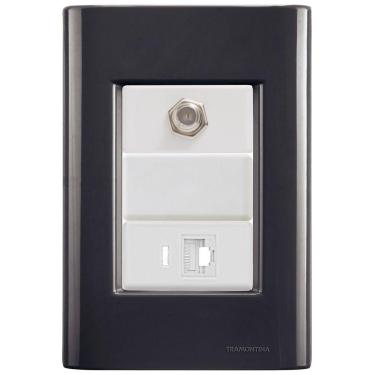 Imagem de Cj Tomadas Rj45 Ethernet + Tv Coaxial Giz Grafite Tramontina Completo Pronto Tramontina