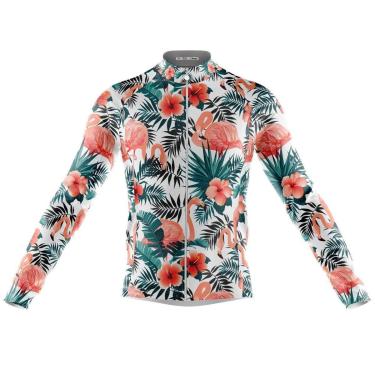 Imagem de Camisa Ciclismo Floral Flamingo Manga Longa Full Ziper Uv50+ Bike Mtb-Unissex
