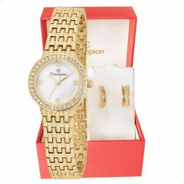 Imagem de Relógio Feminino Champion Dourado Pequeno CF25312H + Brincos-Feminino