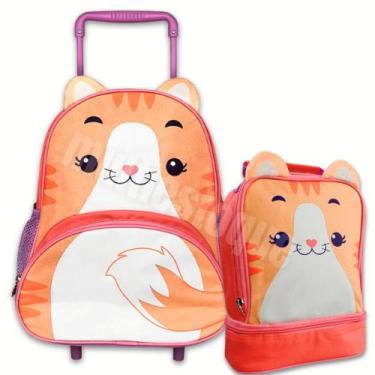 Imagem de Kit Mochila Escolar Rodinha com Lancheira Térmica Gatinho - Clio Pets