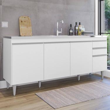 Imagem de Balcão de Pia Ágatha 180cm 4 Portas 2 Gavetas Branco Maderatto Móveis