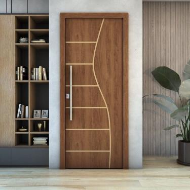 Imagem de Kit 4 Folhas de Porta de Madeira Frisada 210x80cm Espessura 3,5cm Valuchi Imbuia