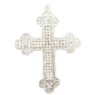 Imagem de Crucifixo Cruz Para Terço De Noiva Dupla Face Banho De Prata