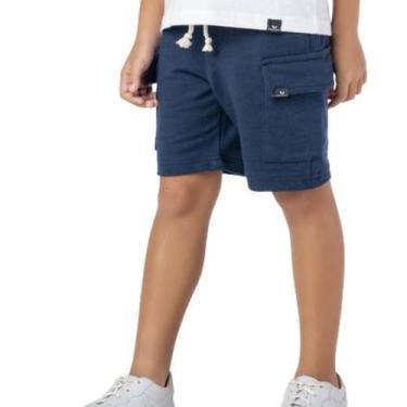Imagem de Bermuda Infantil Menino Moletinho Cargo Lisa Verão Marinho - Vrasalon,