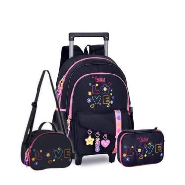 Imagem de Kit Mochila Rodinhas Estojo Lancheira Youtuber Cacau Haxkar Cor:Preto 