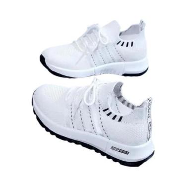 Imagem de Tênis Femininos Brancos De Plataforma Com Malha Respirável, Casuais, C