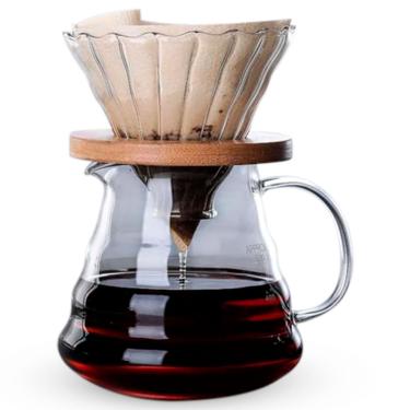 Imagem de Cafeteira Com Suporte para Filtro de Papel em Vidro e Bambu Cristal Transparente
