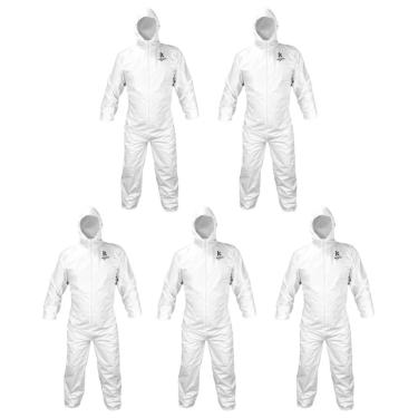 Imagem de Kit 5 Macacão de Segurança Descartável TNT Proteção Química Pintura Laboratório KT6 Kalipso