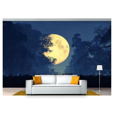 Imagem de Papel De Parede Lua Cheia Floresta Árvores 3D Lua22