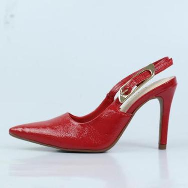 Imagem de Sapato Bebece Slingback Bico Fino Salto Alto, 37, Vermelho
