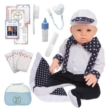 Imagem de Boneco Reborn Bebê Menino 100% Silicone Enxoval Completo - Cegonha Reb