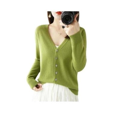 Imagem de Cardigã Feminino De Tricô Com Decote Em V 2025  Suéter Casaco Estilo P