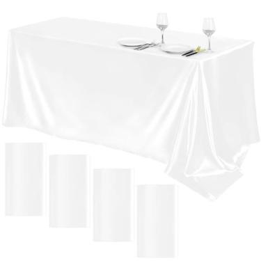 Imagem de Toalha de mesa de cetim TURSTIN, 4 pacotes de 259 x 147 cm, branca par