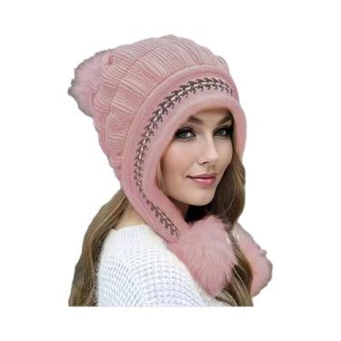 Imagem de Gorro Feminino De Inverno Quente Com Forro De Lã E Protetor De Orelha,