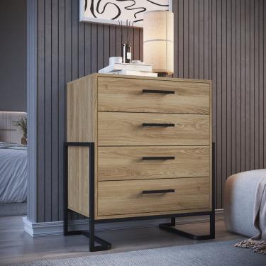 Imagem de Cômoda Multiuso com 4 Gavetas Destaques Oak/Preto