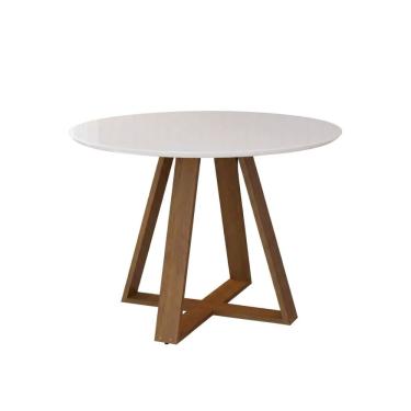 Imagem de Mesa De Jantar Redonda Branca Moderna Livia 110cm Pés Madeira