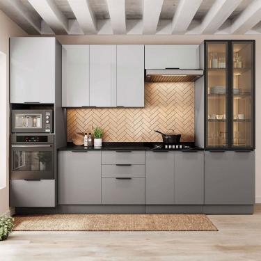Imagem de Cozinha Completa Lumina 12 Portas 4 Gavetas com Vidro Cinza - Telasul