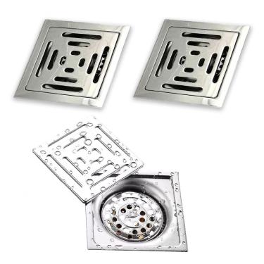 Imagem de Ralo Inox 10X10 Anti Odor Kit 2 Uni Banheiro Lavabo Varanda Anti Retorno Insetos Removivel Alta Vazao