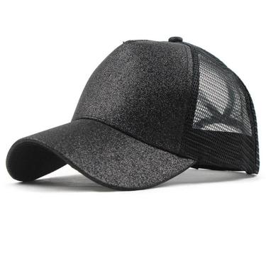 Imagem de Boné Feminino Brilho Glitter Com Saída Rabo De Cavalo Preto-Unissex