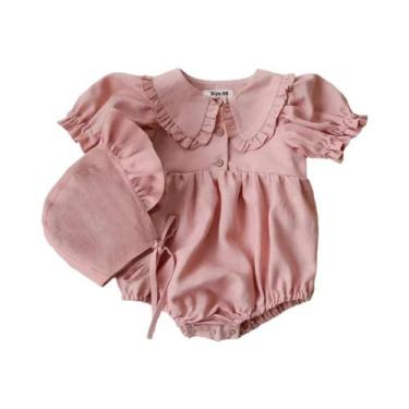 Imagem de Macacão Floral De Algodão Para Bebê Menina Com Faixa De Cabelo 2 Peças