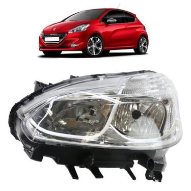 Imagem de Farol Dianteiro 208 2013 2014 2015 2016 Máscara Cromada Lente Lisa Acr